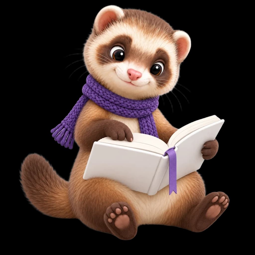 Snoot sitting at a desk, reading a screen and learning